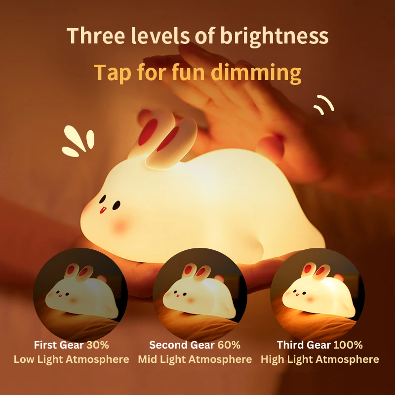 Rabbit Night Light Silicone Lamp Bedside Lamp Nursery Light USB Charging