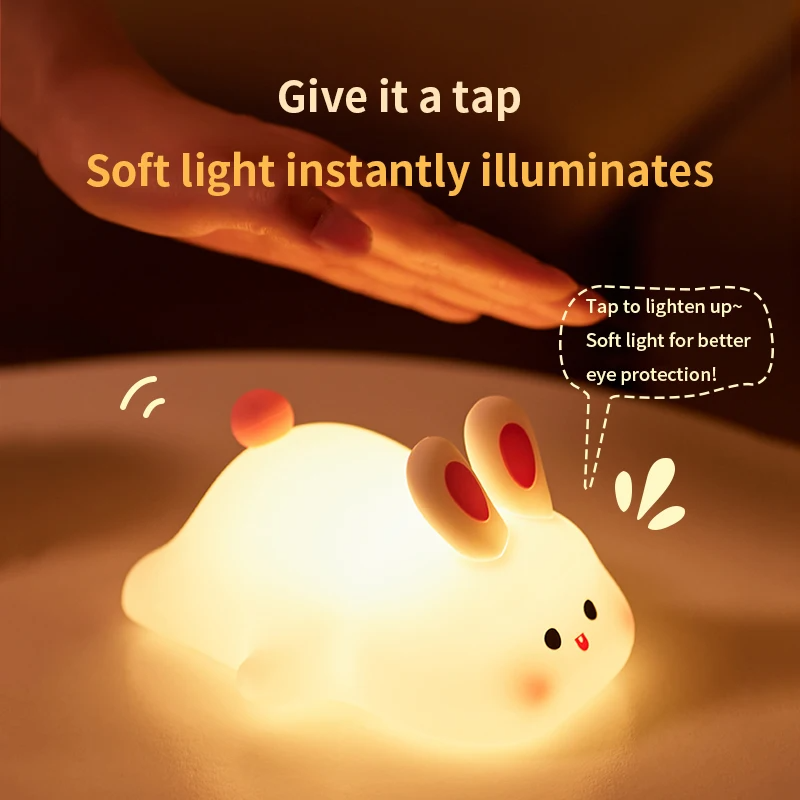 Rabbit Night Light Silicone Lamp Bedside Lamp Nursery Light USB Charging